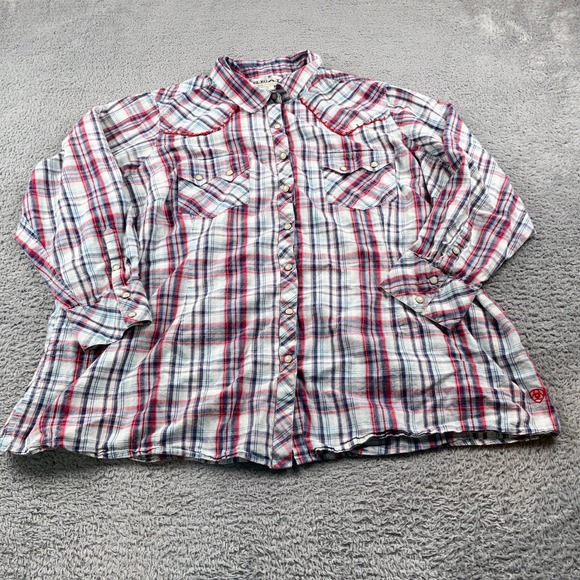 Ariat Shirt Womens 3XL Red Plaid Western Pearl Snap Long Sleeve Cotton Rodeo - Picture 2 of 10